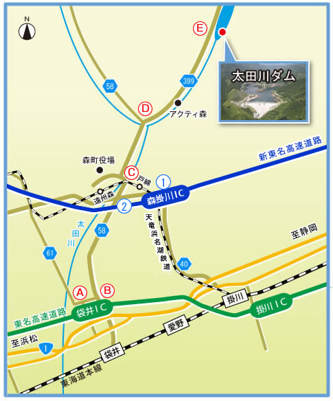 太田川ダムまでの地図（拡大図）